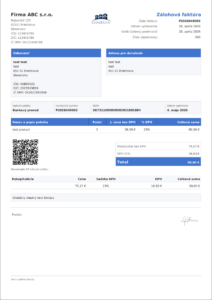 Moderná šablóna faktúry s modrým štýlom a QR kódom pre rýchlu platbu