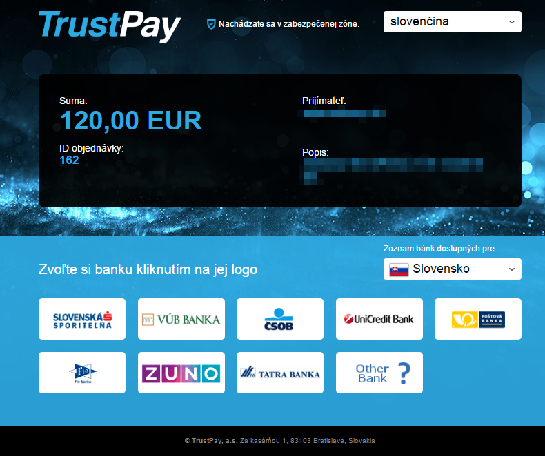 TrustPay plugin - rozhranie banky