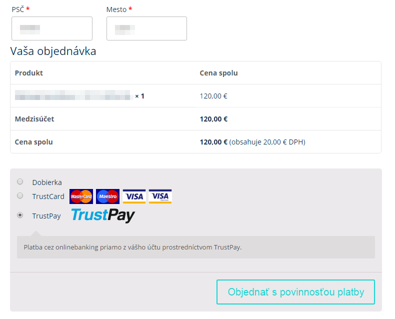 TrustPay plugin - výber platby v e-shope