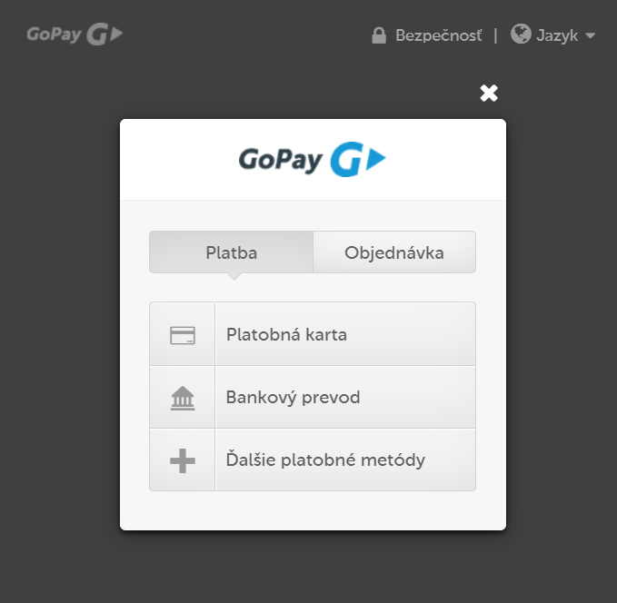 GoPay recurring plugin - rozhranie platby