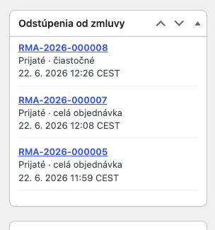 Prepojené odstúpenia v detaile objednávky
