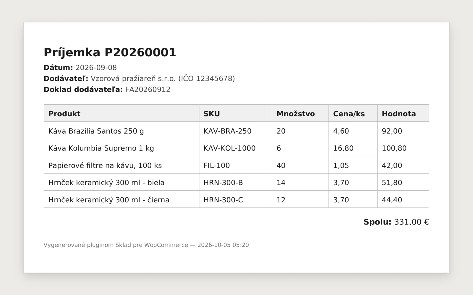 Príjemka v PDF